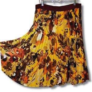 Lane Bryant‎ 14 16 Yellow Maroon Burgundy Accordion Pleated Skirt Fall 14/16 1X